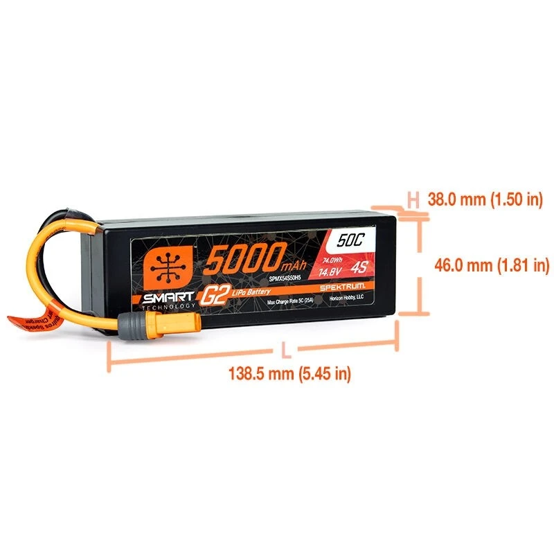 Spektrum 14.8V 5000mAh 4S 50C Smart Lipo G2 Hard Case With IC5 Connector 2 Spektrum 14.8V 5000mAh 4S 50C Smart Lipo G2 Hard Case With IC5 Connector - Image 2